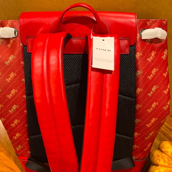 Coach New York Unisex Bright Red Coach Carriage Logo Back pack. - Picture 11 of 14
